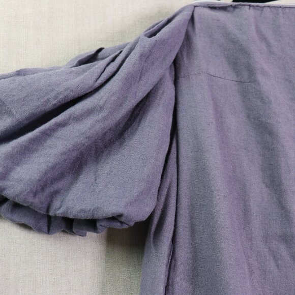 Free People Julietta Off Shoulder Maxi Dress S Blue Granite Linen Puff Sleeve - Picture 12 of 16